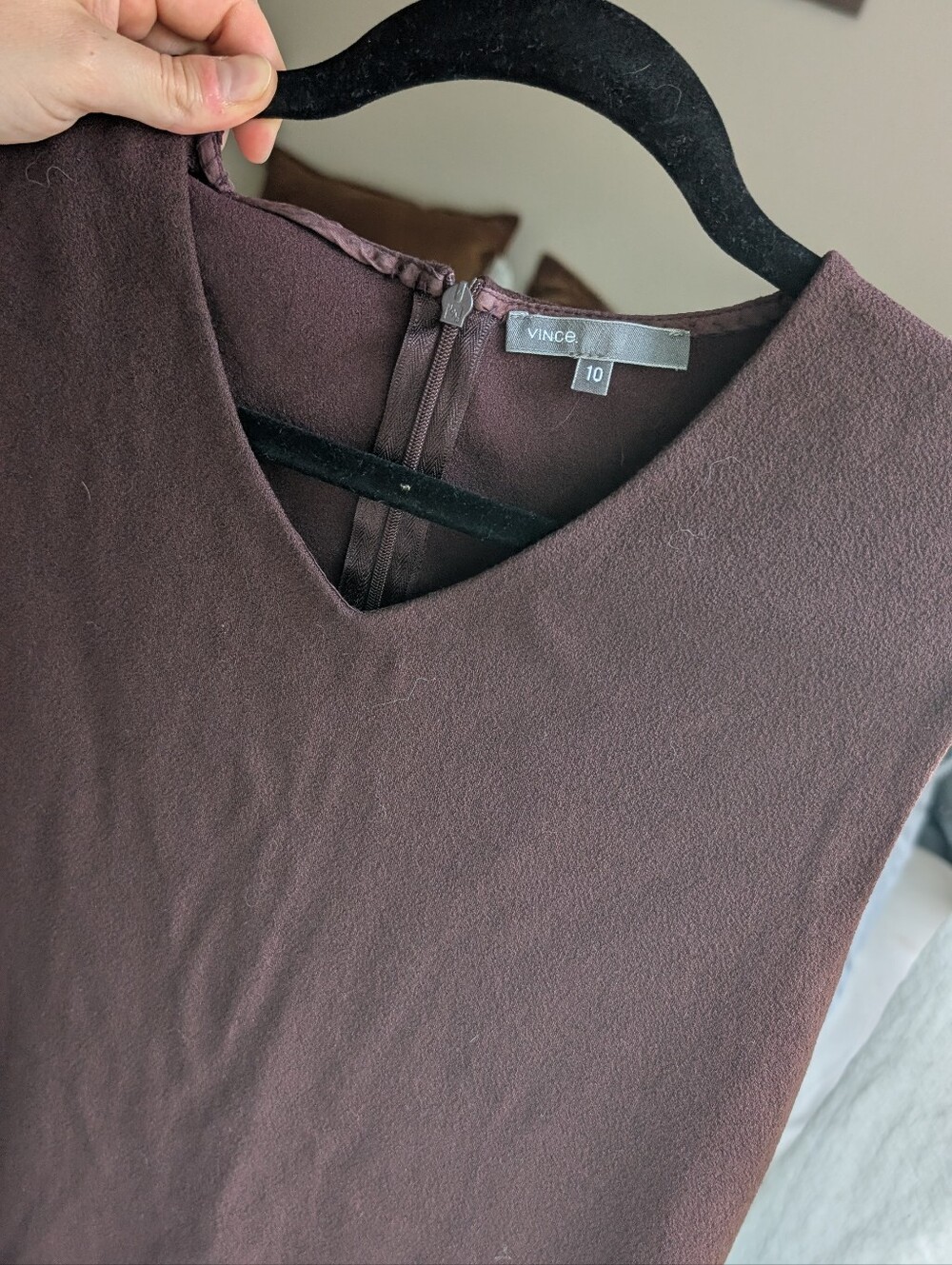 Sleeveless V-Neck Chocolate Brown Shift Dress 6 - Picture 4 of 6
